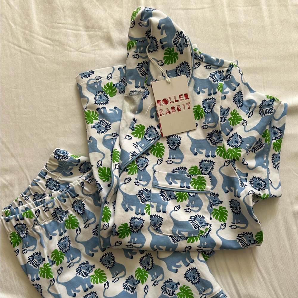 Roller Rabbit Pajamas with Blue and Green Animal Print